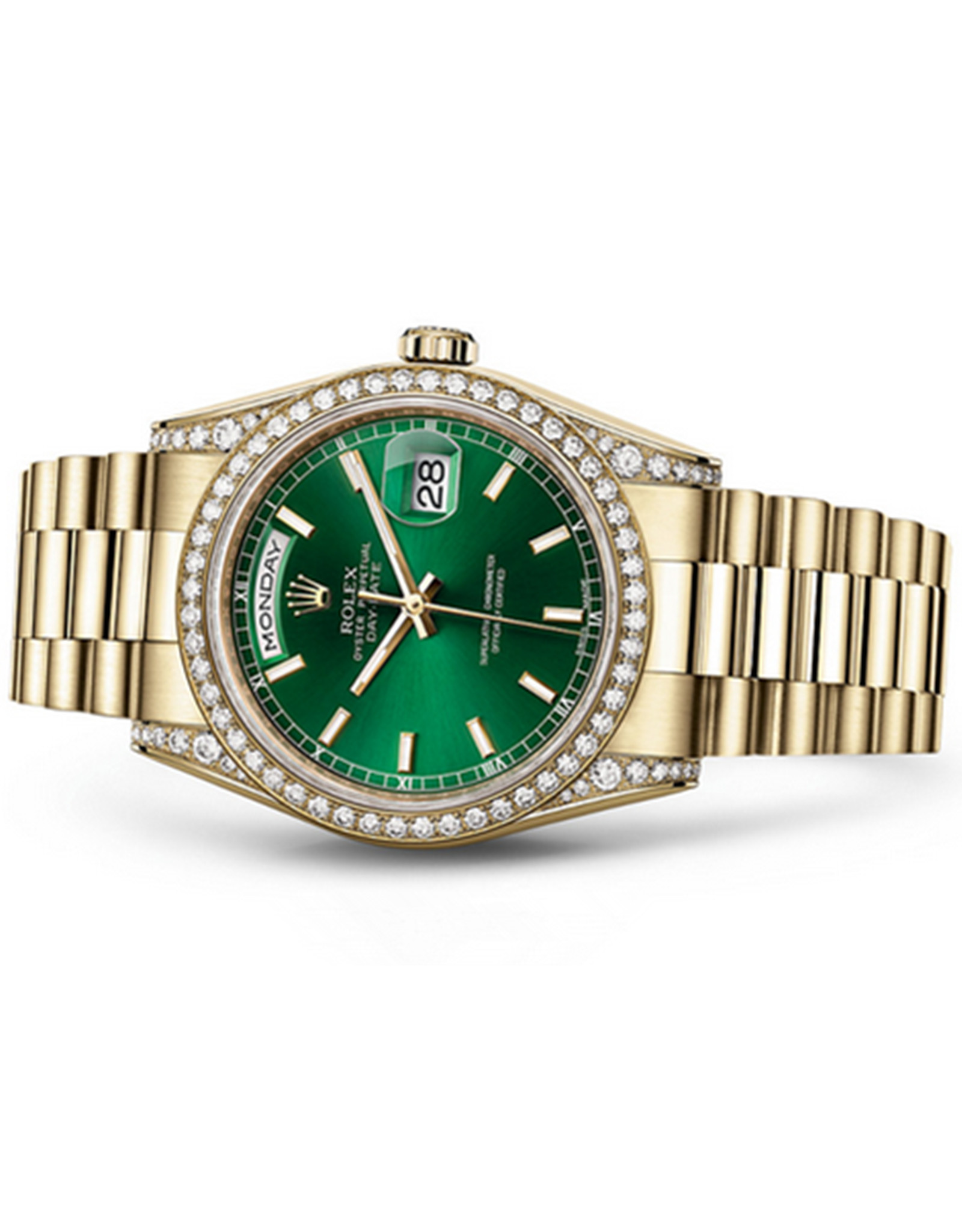 Rolex Day Date Green Dial Diamonds ingesteld op Bezel Replica Horloges 118388 36MM-1