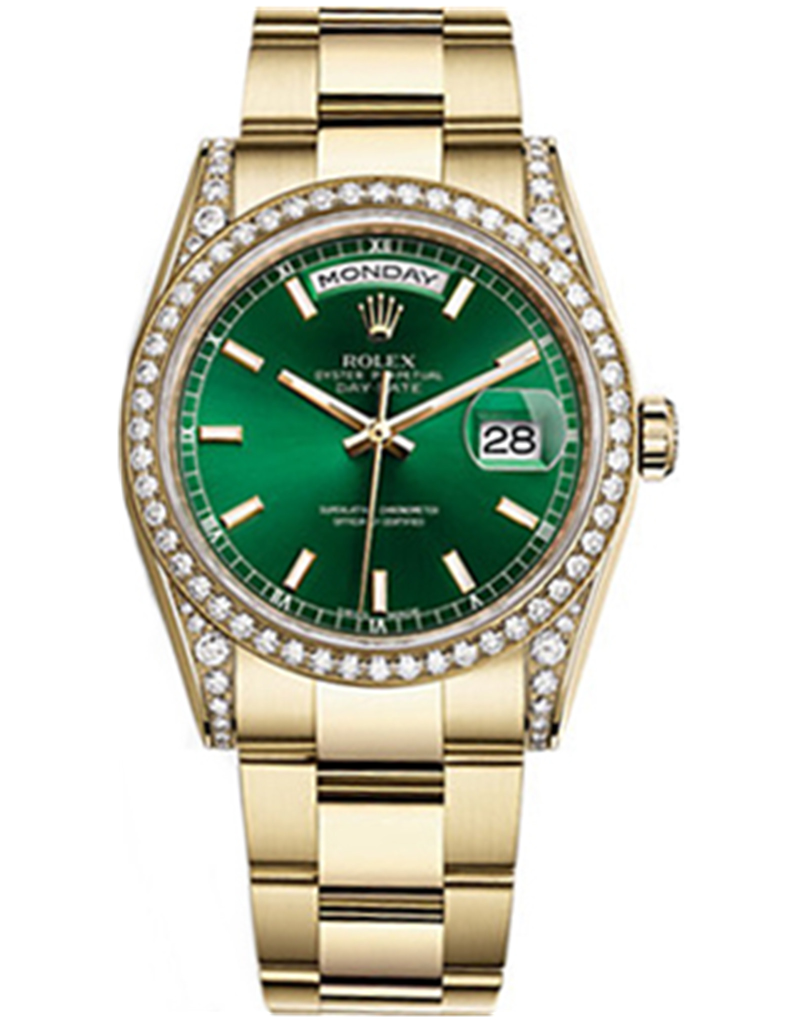 Rolex Day Date Green Dial Diamonds ingesteld op Bezel Replica Horloges 118388 36MM-0
